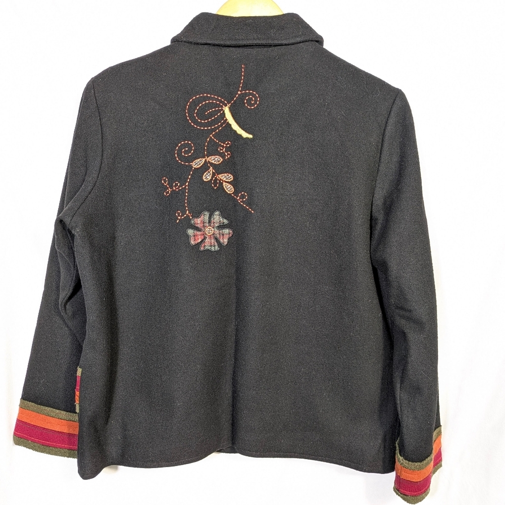 Breckenridge Black Wool Blend Blazer Jacket Colorful Embroidery Applique Med P - Picture 2 of 15